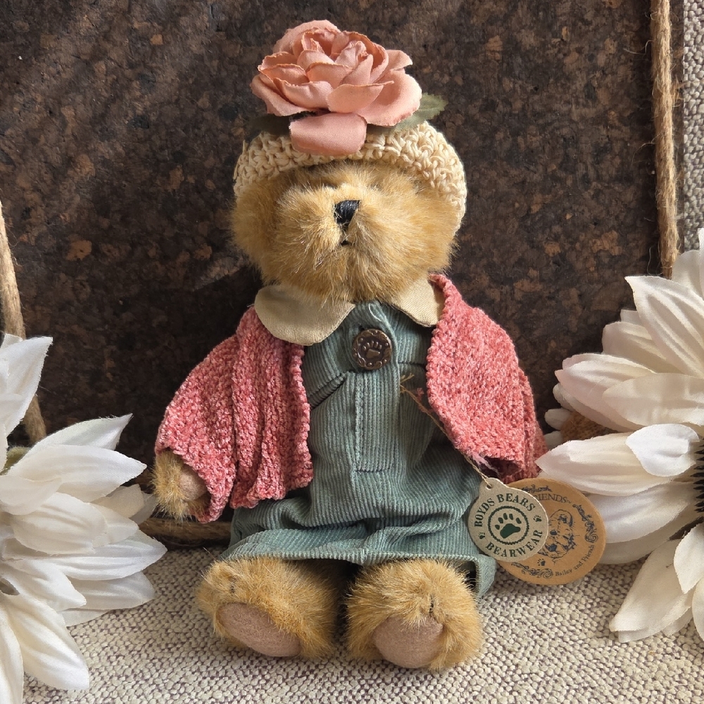 Boyds Bears Tan and Pink Teddy with Flower Hat